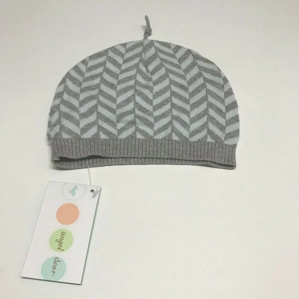 Toddler Boys Angel Dear Blue Gray Striped Knit Hat Beanie NEW‎ 2 Angled
